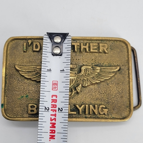 Vintage  "I'D RATHER BE FLYING" Solid Brass Buckle Green Patina Taiwan 849 - Picture 7 of 8